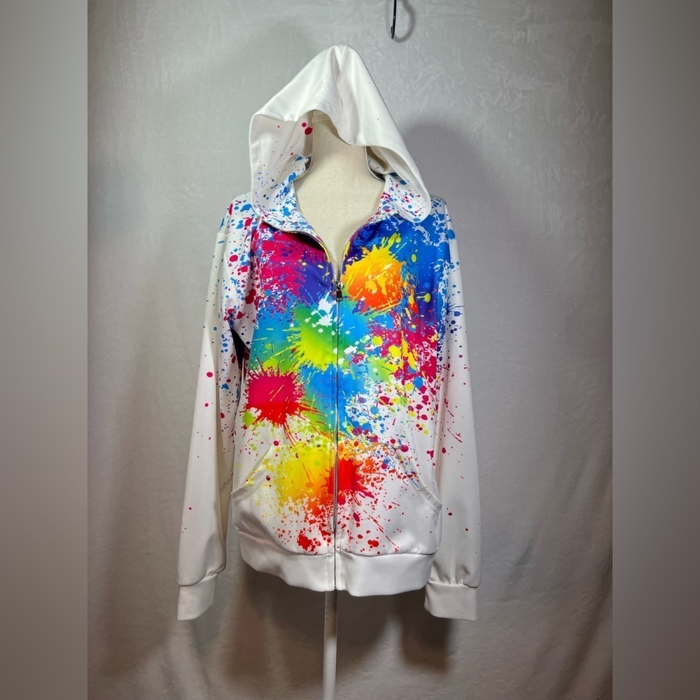 Colorful Paint Splatter Hoodie Size XL Front Zipper - Picture 2 of 7